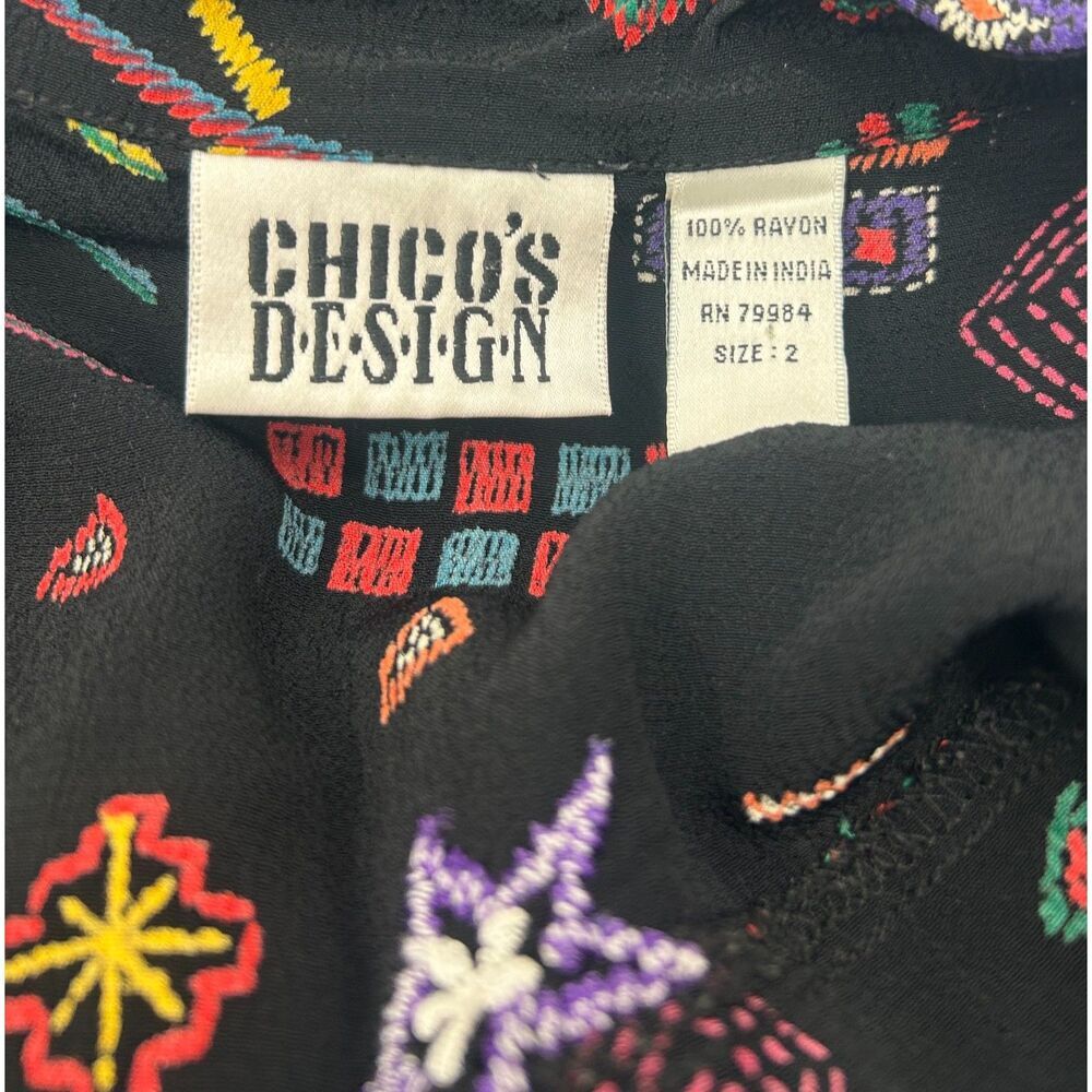 Chico's Vintage Bohemian Mixed Media Art to Wear All Over Print Top Size 2/L - Picture 5 of 5